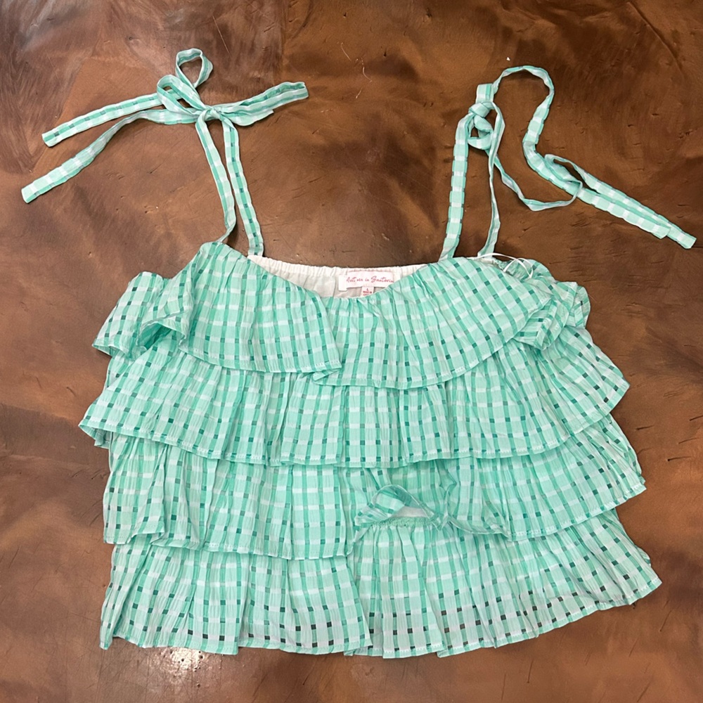 MEET ME IN SANTORINI - Tiered Teal Top NWT